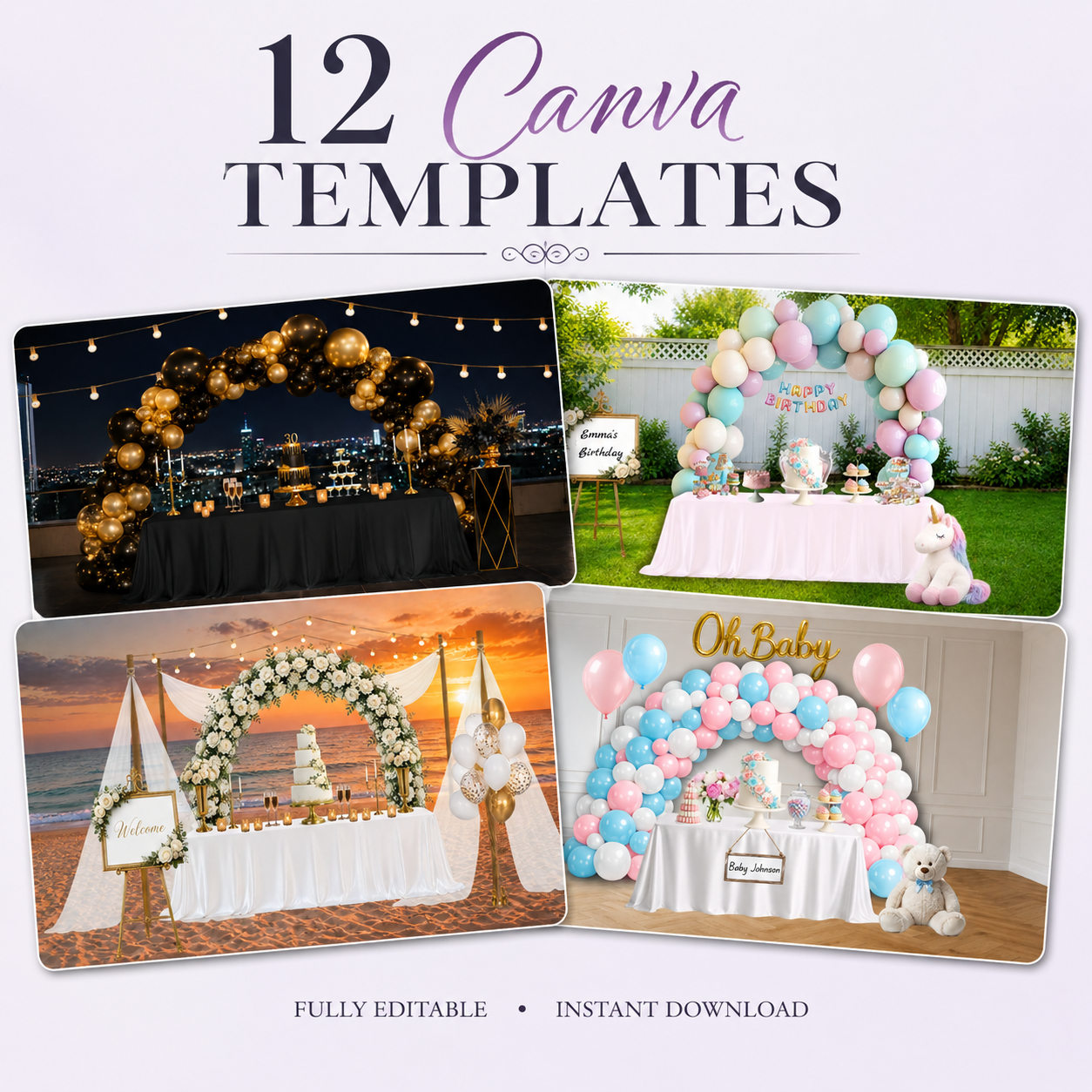 Canva Templates Bundle – 12 Premium Event Decoration Mockups (Instant Download)
